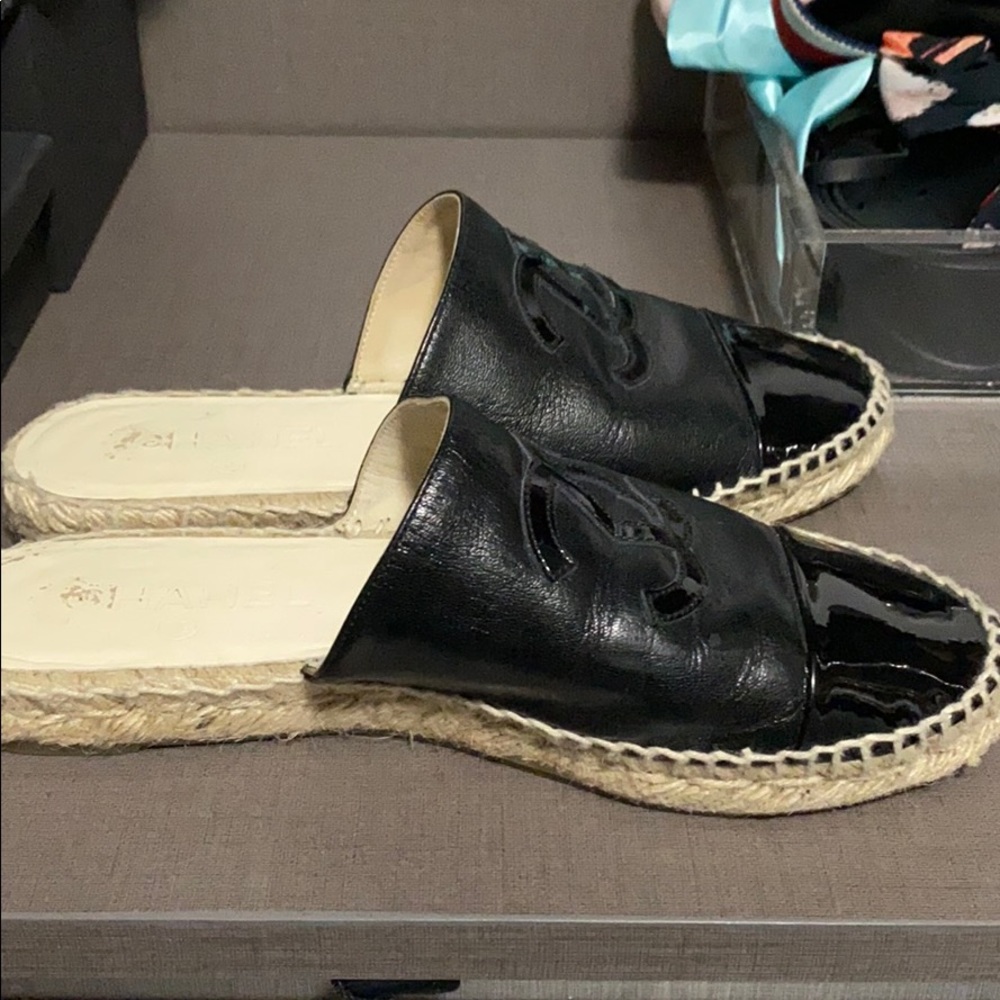 Goatskin patent Calfskin CC espadrille mule,sZ 37 - Picture 3 of 5